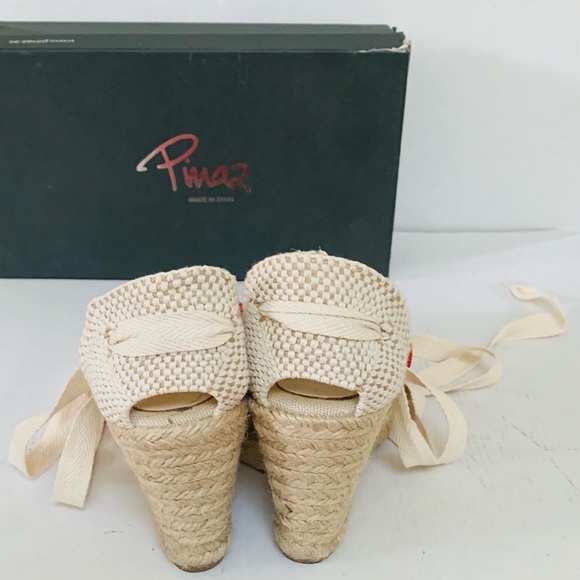 Gorgeous red silk espadrilles lightweight tie-up wedges Sandals shoes US size 10 - Picture 5 of 6